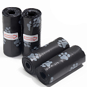  Пакеты для уборки за собаками с печатью Лапки, 4 рулона, чёрный, 9924366 