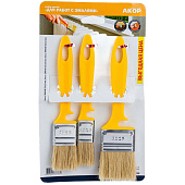 Набор кистей Эмали, натуральная щетина, желтая пластиковая ручка, АКОР Набор кистей Эмали, натуральная щетина, желтая пластиковая ручка, АКОР