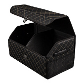 Бокс-органайзер в багажник 54х30х30см Экокожа Ромб Черный, строчка бежевая Бокс-органайзер в багажник 54х30х30см Экокожа Ромб Черный, строчка бежевая
