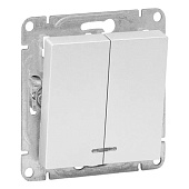  Выключатель встраиваемый 2 клавиши, цвет алюминий, с подсветкой, EKF Эпика 