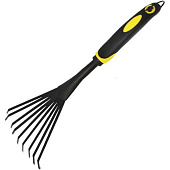 Грабли веерные садовые с прорезиненной черно-желтой ручкой 9 зубцов Грабли веерные садовые с прорезиненной черно-желтой ручкой 9 зубцов