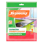  Салфетка для уборки универсальная ХОЗЯЮШКА Мила микрофибра 220гр/м2, 30х30 см, 1 шт. 04043 