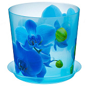  Кашпо 2,4л 16 см ДЕКО с подставкой  голубая  орхидея   М3106 