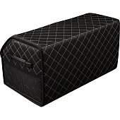 Бокс-органайзер в багажник 54х30х30см Экокожа Ромб Черный, строчка бежевая Бокс-органайзер в багажник 54х30х30см Экокожа Ромб Черный, строчка бежевая