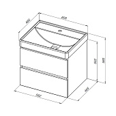  Тумба Вега подвесная 60 2 ящика бел.глянец с раковиной Ирис 308332+301802 Акванет 
