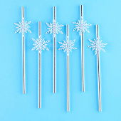  Трубочки для коктейлей одноразовые «Снежинки», уголки, в наборе 6 штук, серебро 