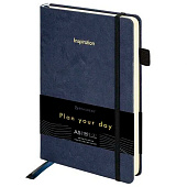  Ежедневник недатированный А5 160л, Brauberg Velvet, резинка, держатель, синий, 116243 