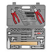 Набор слесарно-шоферского инструмента "Универсал-2", 29 предм., 1/2", НИЗ, в пластиковом боксе Набор слесарно-шоферского инструмента "Универсал-2", 29 предм., 1/2", НИЗ, в пластиковом боксе