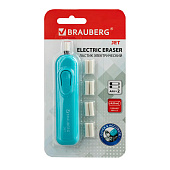 Ластик электрический BRAUBERG JET, питание от 2 батареек ААА, 8 сменных ластиков, голубой, 229612 Ластик электрический BRAUBERG JET, питание от 2 батареек ААА, 8 сменных ластиков, голубой, 229612
