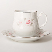  Чашка для чая 250 мл с блюдцем;  декор Thun Bernadotte, декор "Бледные розы, отводка платина" БТФ0315 