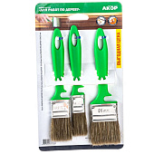 Набор кистей Работы по дереву, смешанная щетина, зеленая пластиковая ручка, АКОР Набор кистей Работы по дереву, смешанная щетина, зеленая пластиковая ручка, АКОР