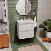  Тумба Stella 60 подвесная с двумя ящиками белый глянец (краска) с раковиной Como 60 Encanto 