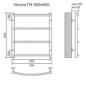 Полотенцесушитель водяной Verona 500/600 4 пер. 1"-1/2" полированный Azario Полотенцесушитель водяной Verona 500/600 4 пер. 1"-1/2" полированный Azario