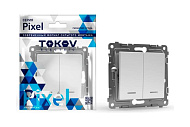  Выключатель встраиваемый 2 клавиши, цвет белый, с подсветкой, TOKOV Pixel 