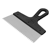 Шпатель зубчатый 200мм, зуб 4х4мм, пластмассовая ручка, нержавеющая сталь Шпатель зубчатый 200мм, зуб 4х4мм, пластмассовая ручка, нержавеющая сталь