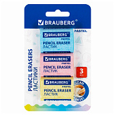 Ластики BRAUBERG PASTEL MAXI НАБОР 3 шт., размер ластика 44х32х13 мм, блистер, 271345