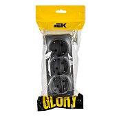  Розетка тройная накладная с заземлением, цвет сталь, IEK GLORY 