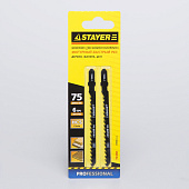Полотна STAYER, T244D, по дереву, ДВП, ДСП, фигур. рез, T-хвост., шаг 4мм, 75мм (уп.2шт) Полотна STAYER, T244D, по дереву, ДВП, ДСП, фигур. рез, T-хвост., шаг 4мм, 75мм (уп.2шт)