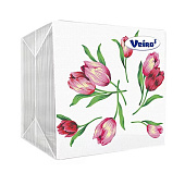  Салфетки бумажные Veiro 100 штук 1сл 24х24 Розовый цветок/Желтый цветок 