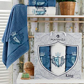 Комплект полотенец в коробке MERZUKA махровые 3 шт. KING (тёмно-голубой) Комплект полотенец в коробке MERZUKA махровые 3 шт. KING (тёмно-голубой)