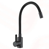  Смеситель для кухни Black&White с гибким черным силиконовым изливом нержав.сталь 016098 Gota Rocio 