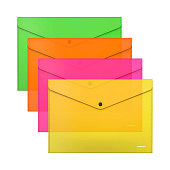 Папка на кнопке А4, ErichKrause Glossy Neon, 180 мкм, ассорти, 50300