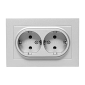  Розетка двойная встраиваемая с заземлением, цвет алюминий,  EKF Эпика 
