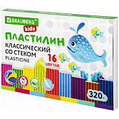 Пластилин 16 цв. классический Brauberg Kids, 320 г, со стеком, 106508 Пластилин 16 цв. классический Brauberg Kids, 320 г, со стеком, 106508
