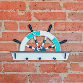 Вешалка настенная «Штурвал», крючки декоративные, 3 крючка, бело-синяя 1367025 Вешалка настенная «Штурвал», крючки декоративные, 3 крючка, бело-синяя 1367025