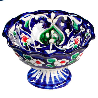  Конфетница Риштанская Керамика "Цветы", 13 см, синяя 1573801 