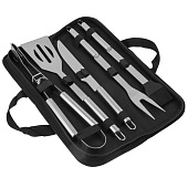 Набор для гриля GRILLBOOM 5 в 1 Нож, вилка, лопатка, щипцы и кисть (нерж. сталь) в защитном чехле
