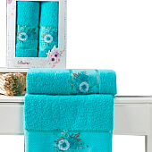  Комплект полотенец в коробке MERZUKA махровые 2 шт.DURU (бирюзовый) 