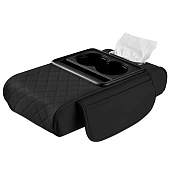 Подушка органайзер на подлокотник с салфетницей и подстаканниками Pillow (Черный), экокожа