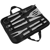 Набор для гриля GRILLBOOM 5 в 1 Нож, вилка, лопатка, щипцы и кисть (нерж. сталь) в защитном чехле
