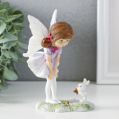  Сувенир Девочка-бабочка с зайчиком на полянке, 9,5х6х13 см, полистоун, 9838001 