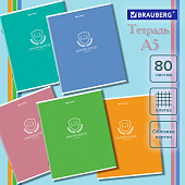Тетрадь 80л. А5. BRAUBERG скоба, клетка, обложка картон, Knowledge, 404409 Тетрадь 80л. А5. BRAUBERG скоба, клетка, обложка картон, Knowledge, 404409