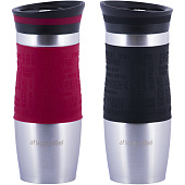 Термокружка 380мл из нержавеющей стали с TPR-вставкой (черная, красная) 2069 Термокружка 380мл из нержавеющей стали с TPR-вставкой (черная, красная) 2069