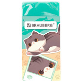Ластик BRAUBERG "CUTE CATS", 50х24х10 мм, прямоугольный, картон.держатель, ЭКО- ПВХ, ассорти, 273227