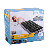  INTEX Кровать надувная DOWNY BED, (fiber-tech), встроенный ножной насос, 76x191x25см, ПВХ, 64760 