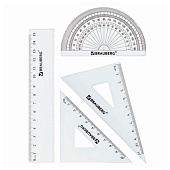  Набор чертежный малый Brauberg (линейка 15 см, 2 угольника, транспортир), конверт на молнии, 210306 