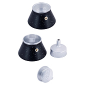 Кофеварка гейзерная 150мл (3 порции) из алюминия с широким индукционным дном (черный мрамор) /2511MR Кофеварка гейзерная 150мл (3 порции) из алюминия с широким индукционным дном (черный мрамор) /2511MR