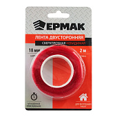  Клейкая лента двусторонняя, сверхпрочная, невидимая, тм ЕРМАК, 18мм x 2м x 1мм 