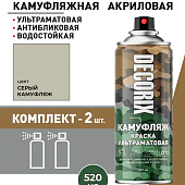  Эмаль аэрозольная КАМУФЛЯЖ Серый матовый DECORIX, 520мл. 