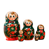  Матрёшка дерево «Хохлома», чёрный платок, красное платье, 5 кукольная, 10 см 