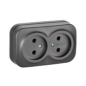 Розетка двойная накладная без заземления, цвет сталь, IEK GLORY Розетка двойная накладная без заземления, цвет сталь, IEK GLORY