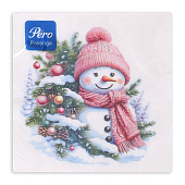  Салфетки бумажные Pero Prestige 3-х сл 33х33 НГ Милый снеговик 20шт Арт.2999 
