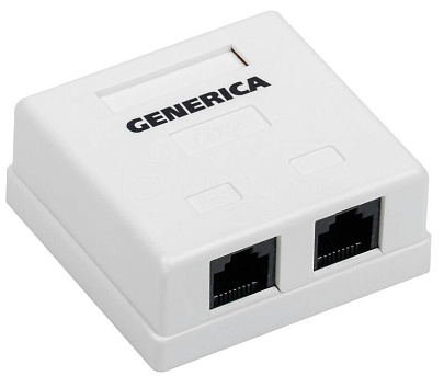Розетка компьютерная 2-м ОП RJ45 5E UTP GENERICA, белый Розетка компьютерная 2-м ОП RJ45 5E UTP GENERICA, белый