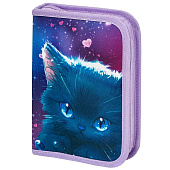 Пенал BRAUBERG, 1 отделение, 1 откидная планка, полиэстер, 21х14 см, Anime cat, 272322