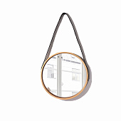  Зеркало настенное круг d29(±1)см на ремне пластик/искус.кожа золото 7314230 