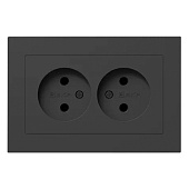  Розетка двойная встраиваемая без заземления, цвет черный,  EKF Эпика 
